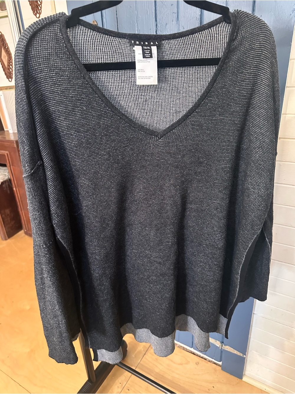 Tribal Women’s Dark Gray V-Neck Sweater - 100% Cotton